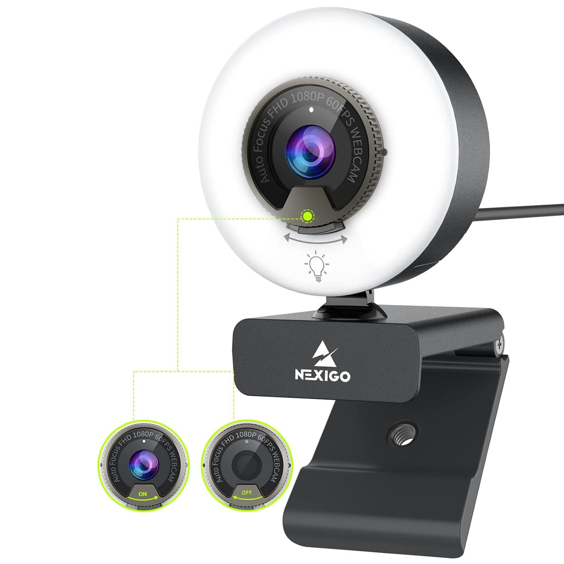 60FPS Streaming Webcam with Ring Light, Fast AutoFocus, Built-in Privacy Cover, 2021 NexiGo N960E USB 1080P Web Camera, Dual Stereo Microphone, for Zoom Meeting Skype Teams Twitch