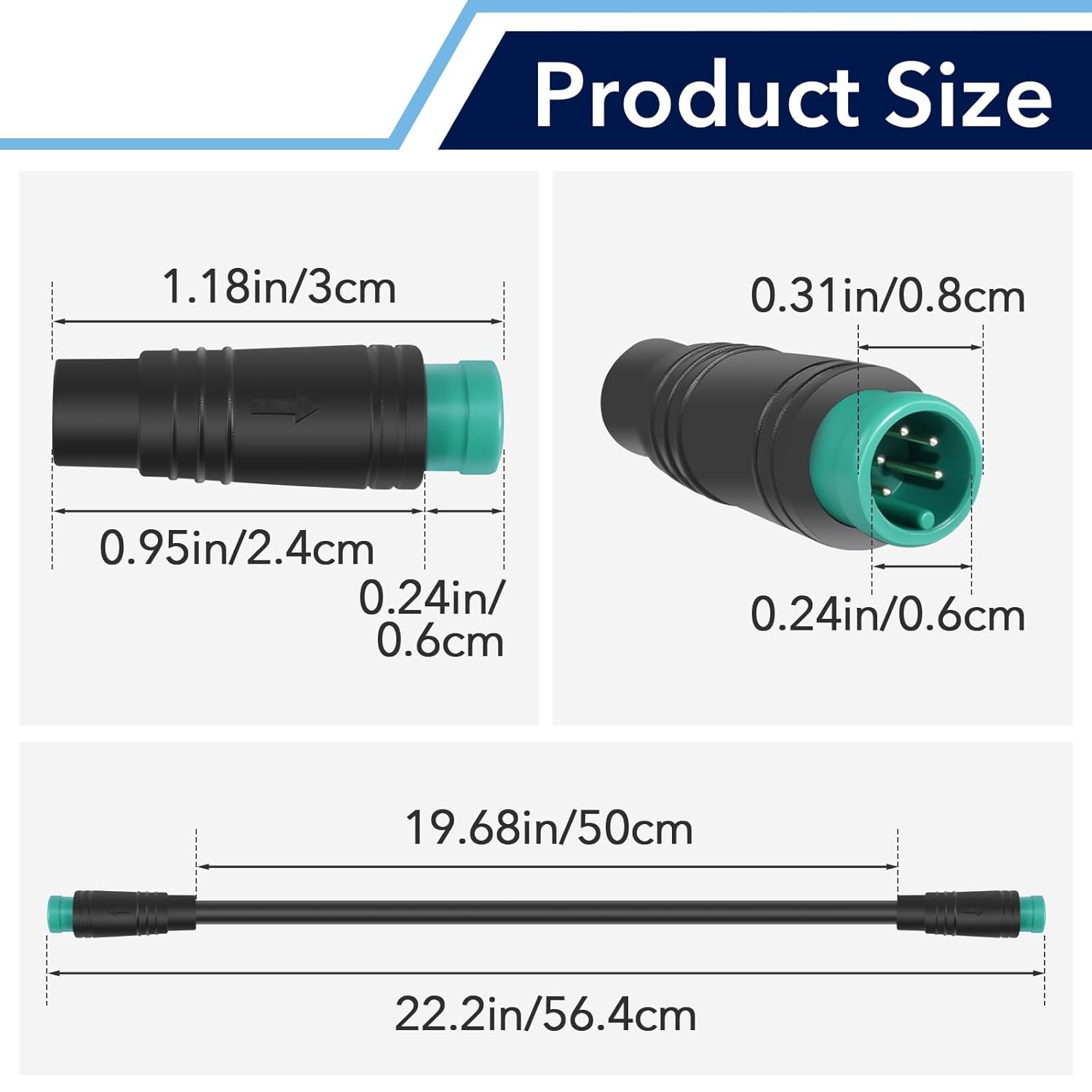 2PCS 5 Pin Male to Male Ebike Extension Cable for Julet – Close-up Detail