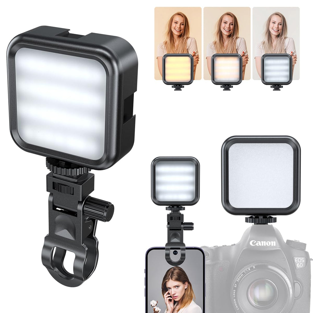 Pixel LED Adjusted 3 Modes Phone Selfie Light Video Conference Lights Rechargeable Clip Fill Video Lighting with Front, for iPhone, Camera, Android, iPad, Laptop, for Makeup, TikTok, Selfie, Vlog