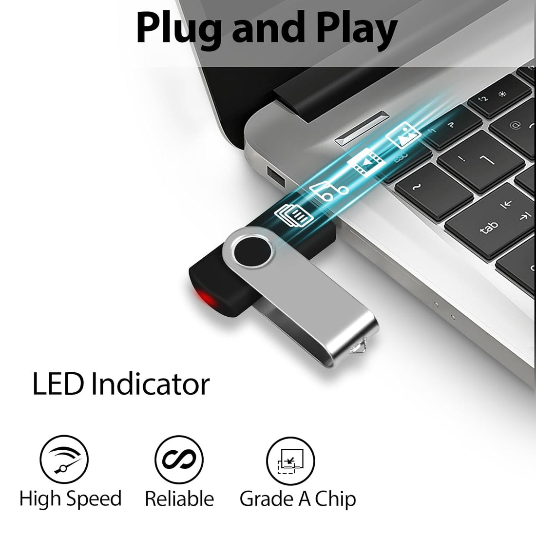 Flash Drive 4GB Bulk, Pen Drive AreTop USB2.0 Flash Drive Frosted Memory Stick Swivel Thumb Drives for Fold Date Storage (Pack 20Pcs-Black)