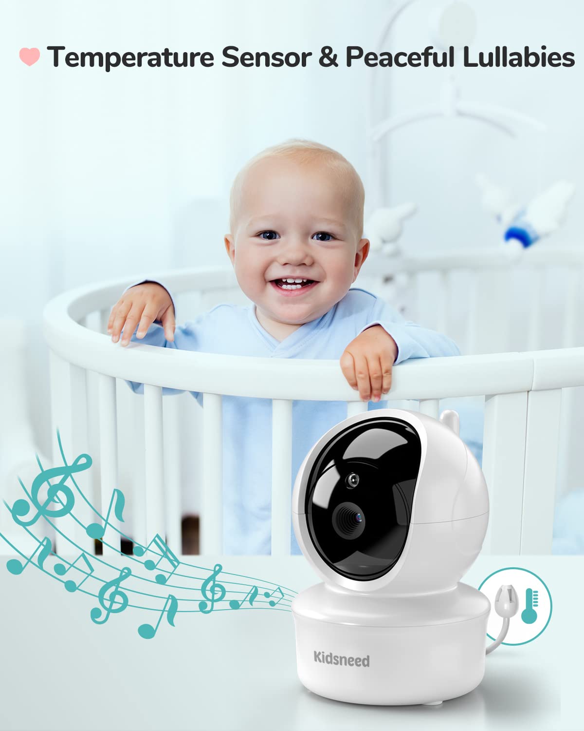 Baby Monitor, Kidsneed Video Baby Monitor with Remote Pan-Tilt-Zoom Camera and Audio, Large Screen Night Vision, Two Way Talk, Temperature Display, Lullabies, VOX Mode, 960ft Range