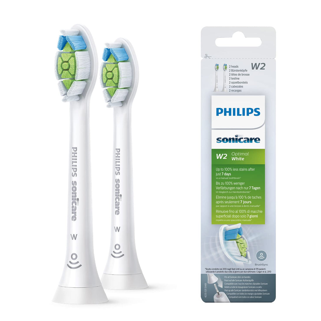 Philips, Sonicare Optimal White Brush, removes up to 2X More discolouration, RFID chip, White, Pack of 2