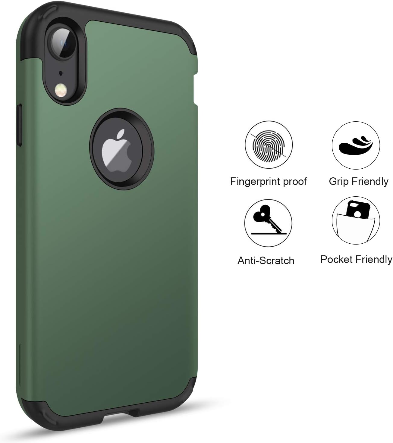 BENTOBEN iPhone XR Cases, iPhone XR Phone Case, 3 in 1 Heavy Duty Rugged Hybrid Solid Hard PC Cover Soft Silicone Bumper Impact Resistant Shockproof Protective Case for iPhone XR 6.1", Dark Green