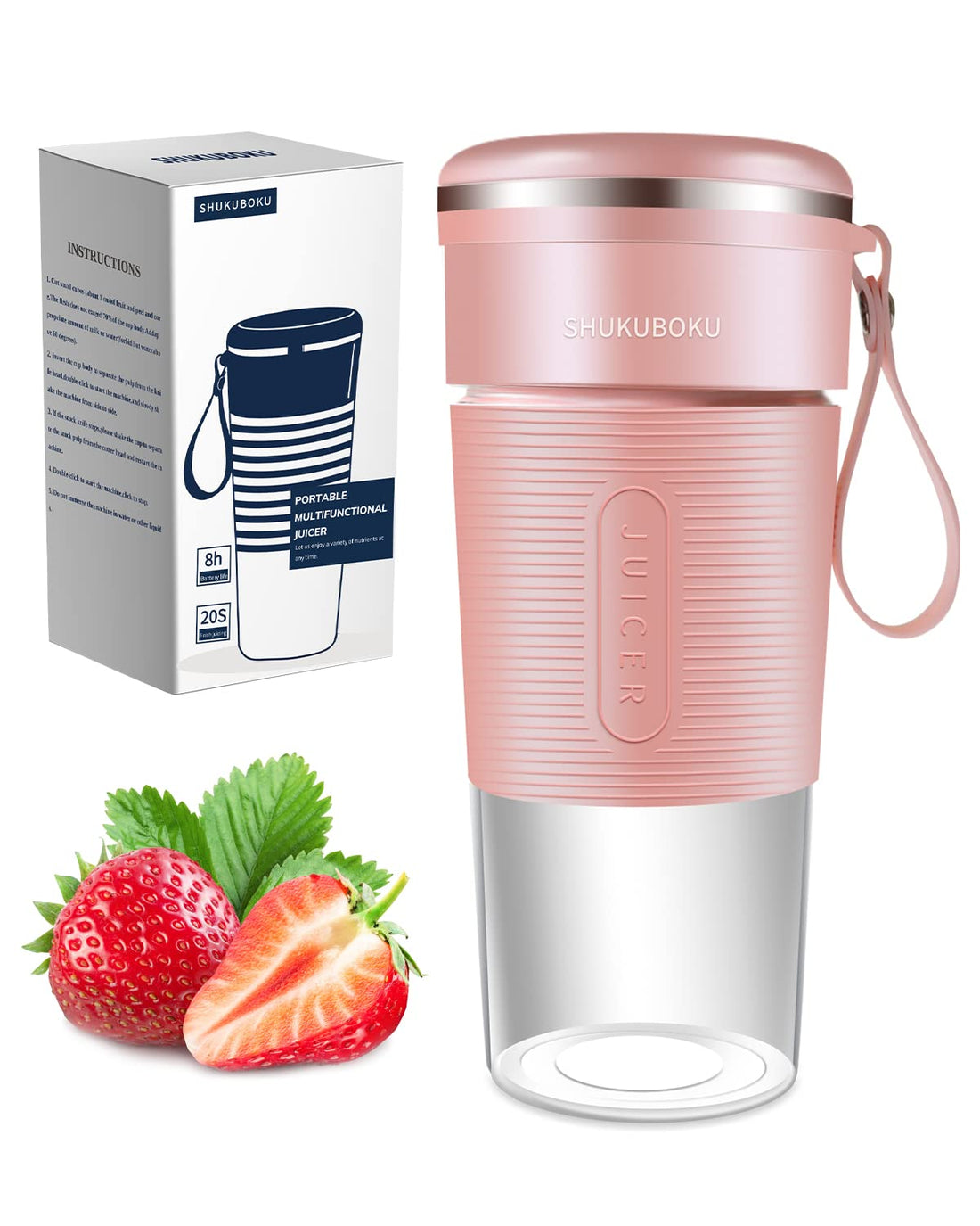 SHUKUBOKU Portable Blender,with USB Rechargeable,Mini Blender For Shakes and Smoothies,Travel Juicer Cup，Made with BPA-Free Material Portable Juicer,10oz Handheld Blender,Portable Juicer(Pink)