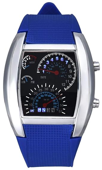 Fanmis Men's Digital Fashion Cobra LED Watches Silicone Iron Triangle Dial Sports Wrist Watch (Blue)