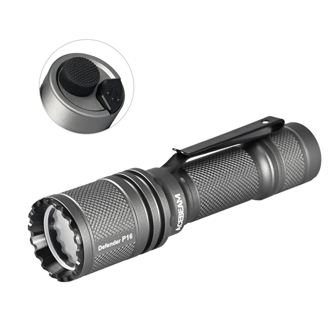 ACEBEAM P16 Tactical Flashlight Tail-Dual Switch 1800 Lumens 484m Beam Distance USBC Rechargeable IP68 Waterproof Powerful Portable Small LED Flashlights (Grey)
