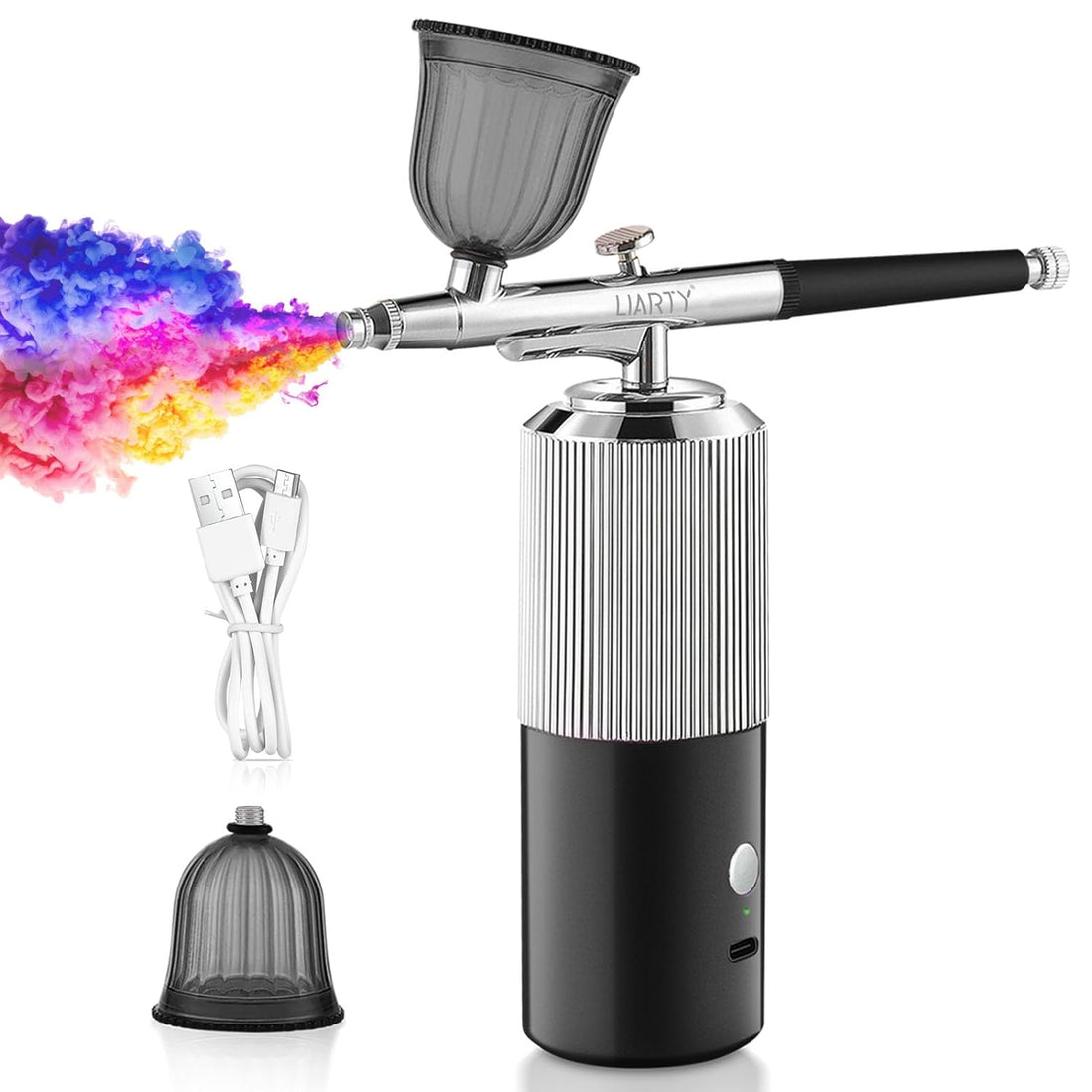 Portable Airbrush Kit Machine with Compressor, 32PSI High Pressure Rechargeable Handheld Airbrush, Professional Cordless Airbrush for Nail Art, Makeup, Barber, Cake Decor, Painting (Silver & Black)