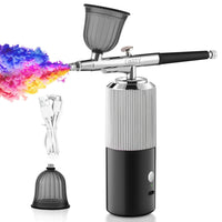 Portable Airbrush Kit Machine with Compressor, 32PSI High Pressure Rechargeable Handheld Airbrush, Professional Cordless Airbrush for Nail Art, Makeup, Barber, Cake Decor, Painting (Silver & Black)