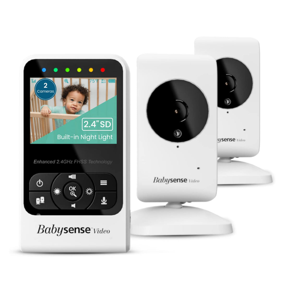 New Babysense Video Baby Monitor with Camera and Audio, Supplied with Two Cameras, Long Range, Room Temperature, Infrared Night Vision, Two Way Talk Back, Lullabies and White Noise, Model V24R_2