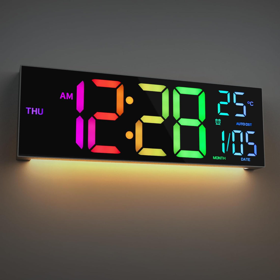 Maxstar Large Digital Wall Clock 16.2 inch Display, with RGB Color,Temperature,Remote Control,4 Level Brightness Dimmer,Night Light,2 Alarm,12/24H,DST Perfect for Home/Office/Garage/Gym/School