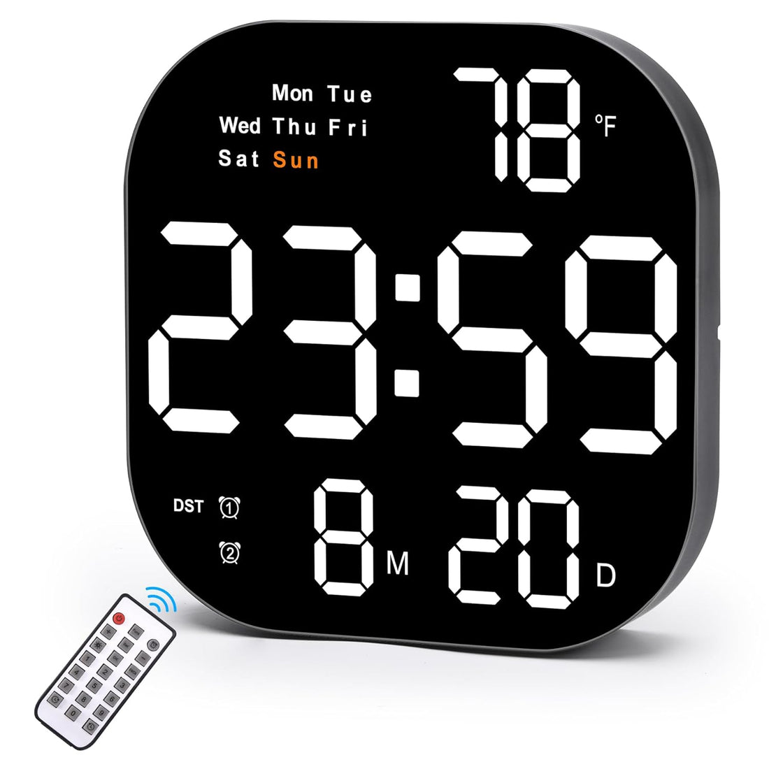 SZELAM Digital Wall Clock, 10.5” LED Digital Alarm Clock Large Display with Remote Control, Date and Temperature, Auto Dimming, Day of Week, for Living Room Office Bedroom Decor Elderly - White