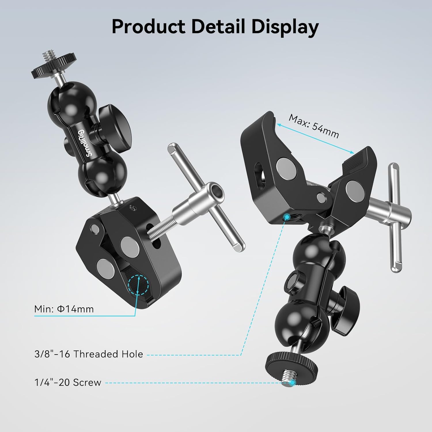 SMALLRIG Super Camera Clamp Mount for Gopro and Phone, Adjustable Camera Mount with Gopro Adapter and Phone Mount 4373