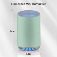 HomBreez Mini Humidifier, Cool Mist Humidifier for Baby, 320ml Small Air Humidifier for Bedroom Plants Indoor, Portable Humidifier for Car Outdoor, 2 Mist Mode with LED Light and Auto Shut-Off (Green)