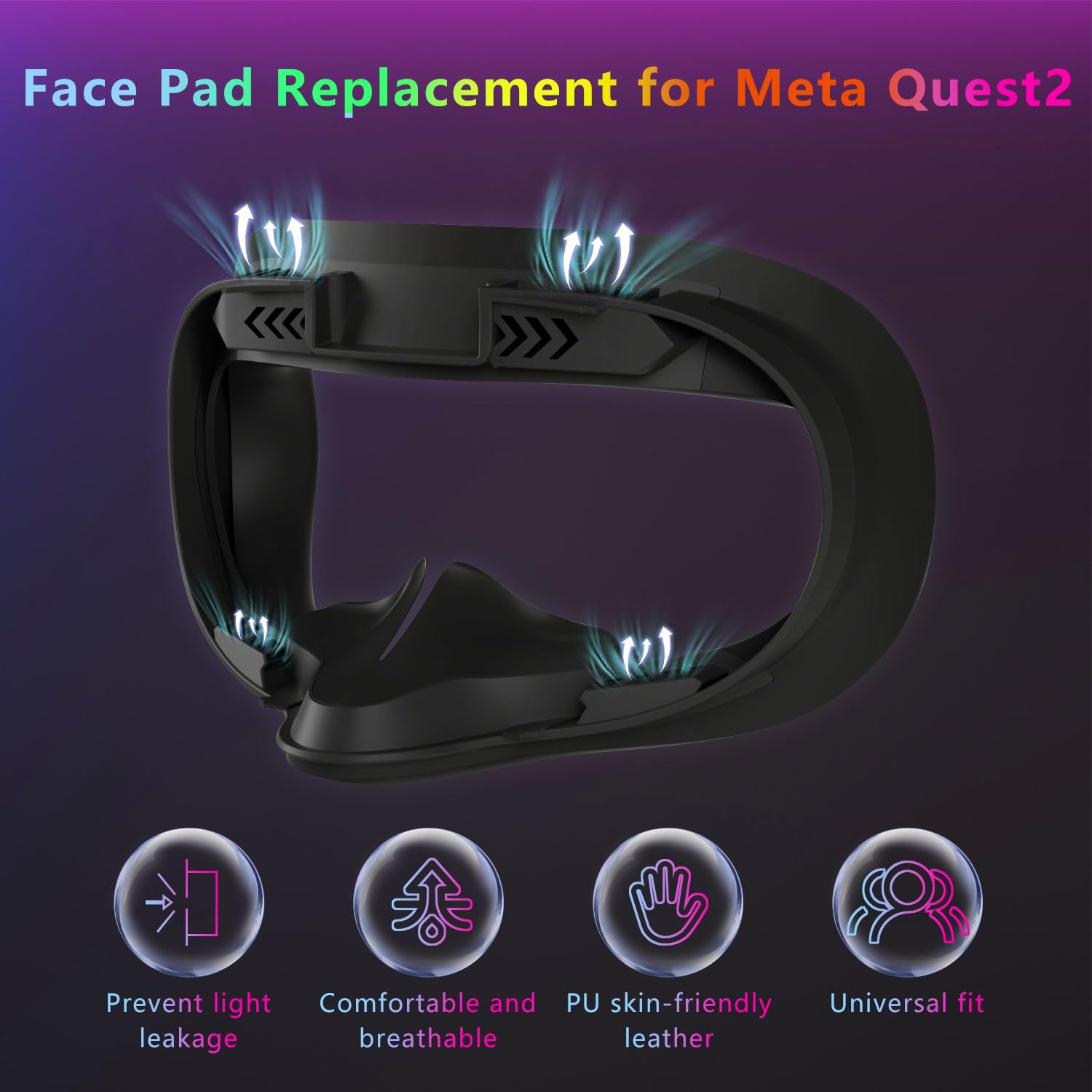 SAQICO Face Pad & Face Cover Cushion Replacement Compatible with Oculus/Meta Quest 2 -VR Accessories Facial Interface Bracket Foam Soft Silicone & Comfortable Leather Sweat-Proof Anti-Leakage Nose Pad