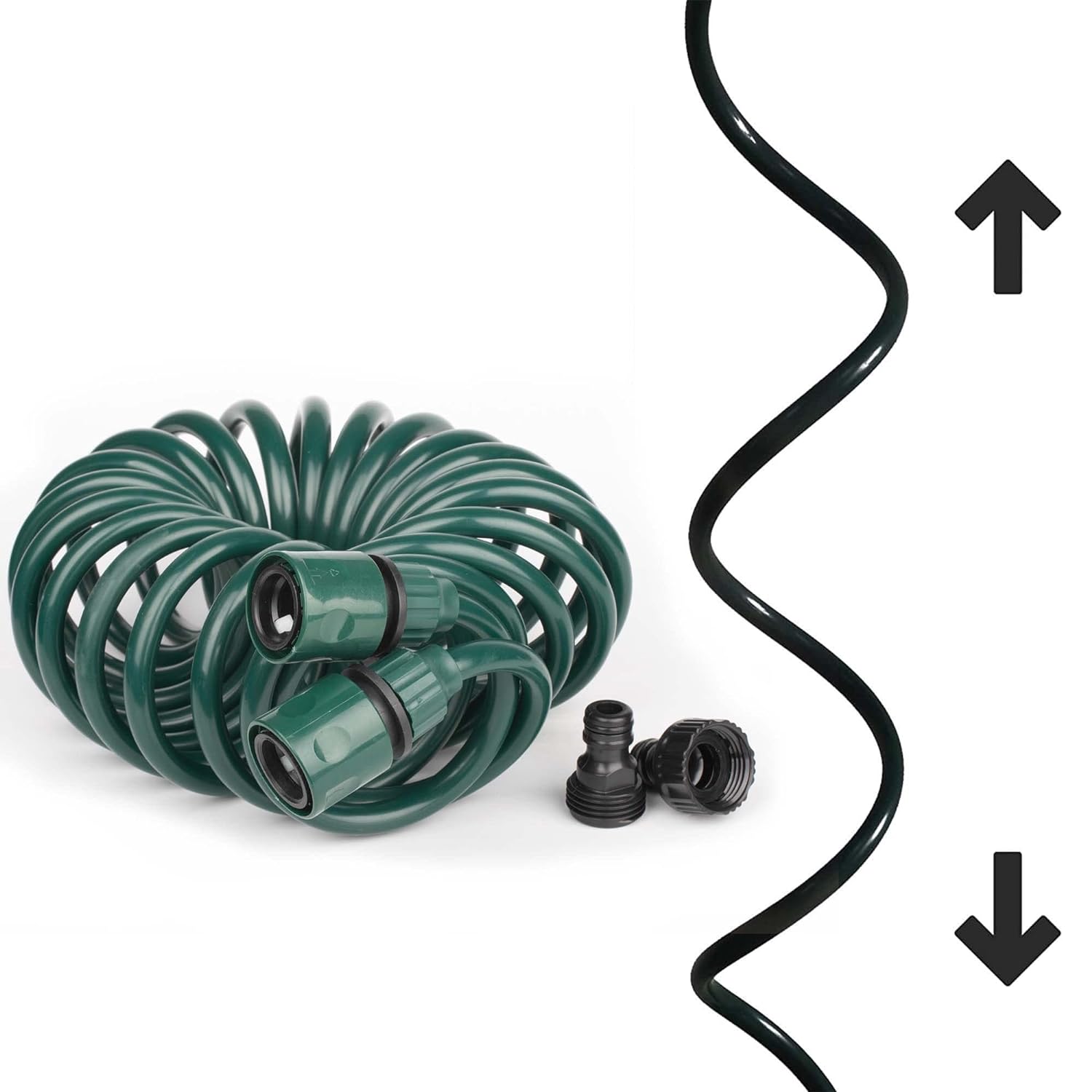 FUNJEE Lightweight EVA Coil Hose, 20 FT Garden Hose with Nipple QD Fittings, Female and Male Thread QD Fittings, Garden Tool Set for Lawn, Patio, Home(20FT, Green)