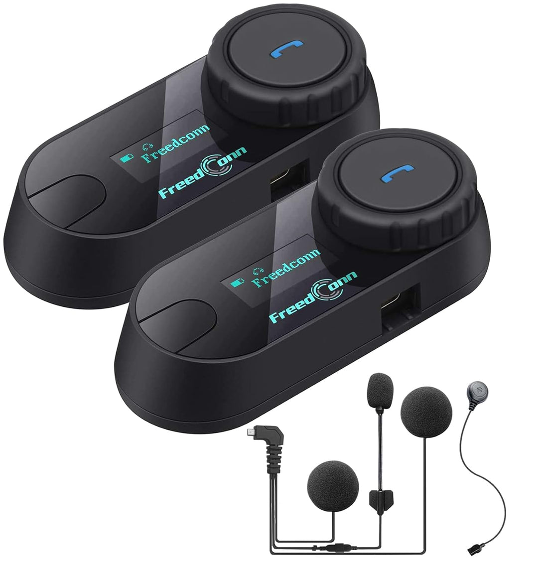 FreedConn TCOM-SC Motorcycle Helmet Bluetooth Intercom Headset Communication Systems Kit, for 2 or 3 riders, LCD Screen/FM Radio/Mobile phone/MP3/GPS connective/Range 800m/Handsfree (2 Pack)
