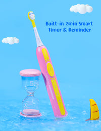 FOSOO Kids Electric Toothbrushes for Ages 3+, Electric Toothbrush Kids with 4 Brush Heads,180 Days Battery Life,2 Modes with Memory,IPX7 Waterproof,2 Minutes Built-in Smart Time (Pink)