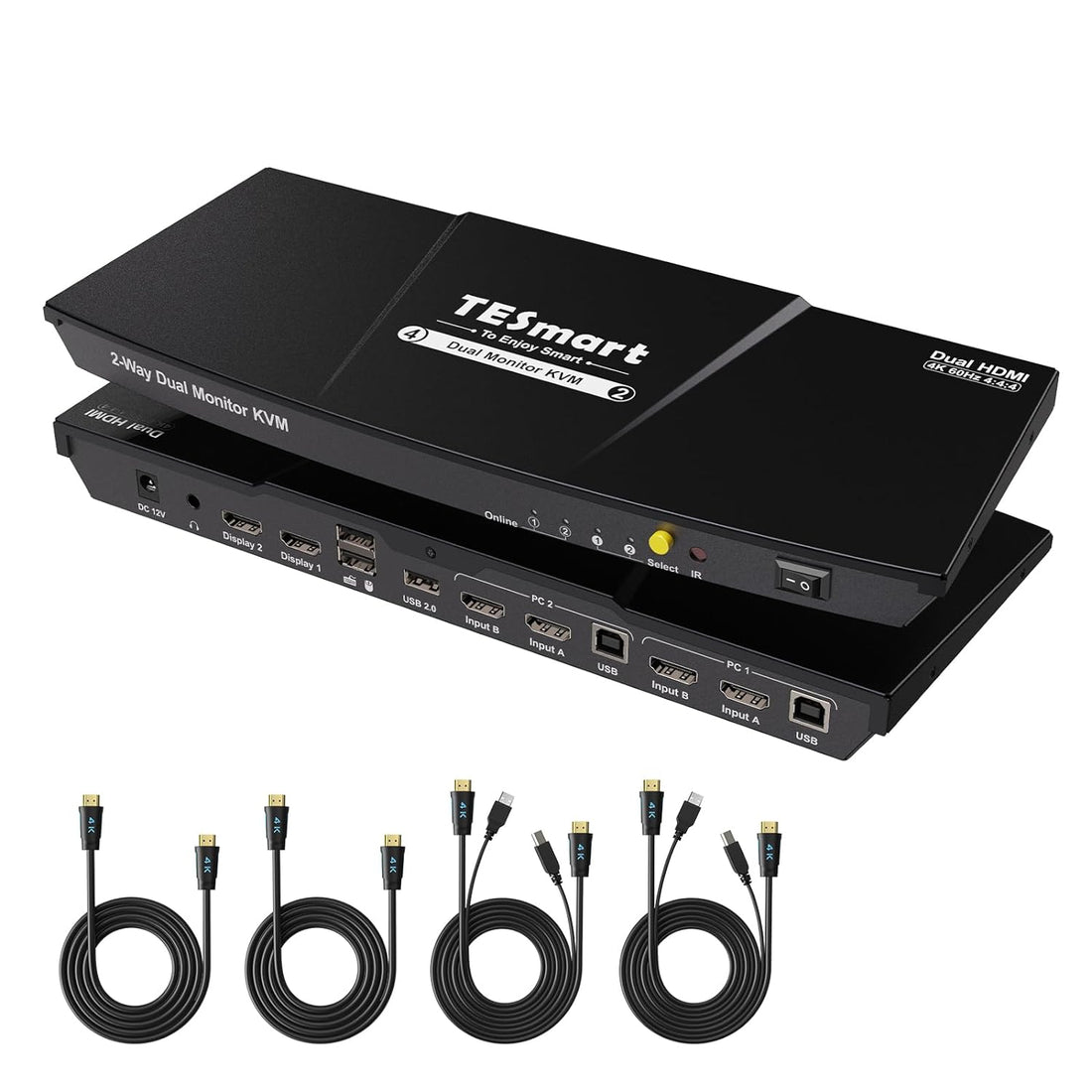 TESmart Dual HDMI 4x2 Dual Monitor KVM Switch 2 Ports Updated 4K@60Hz, Support HDR 10, HDCP 2.2 (Black)