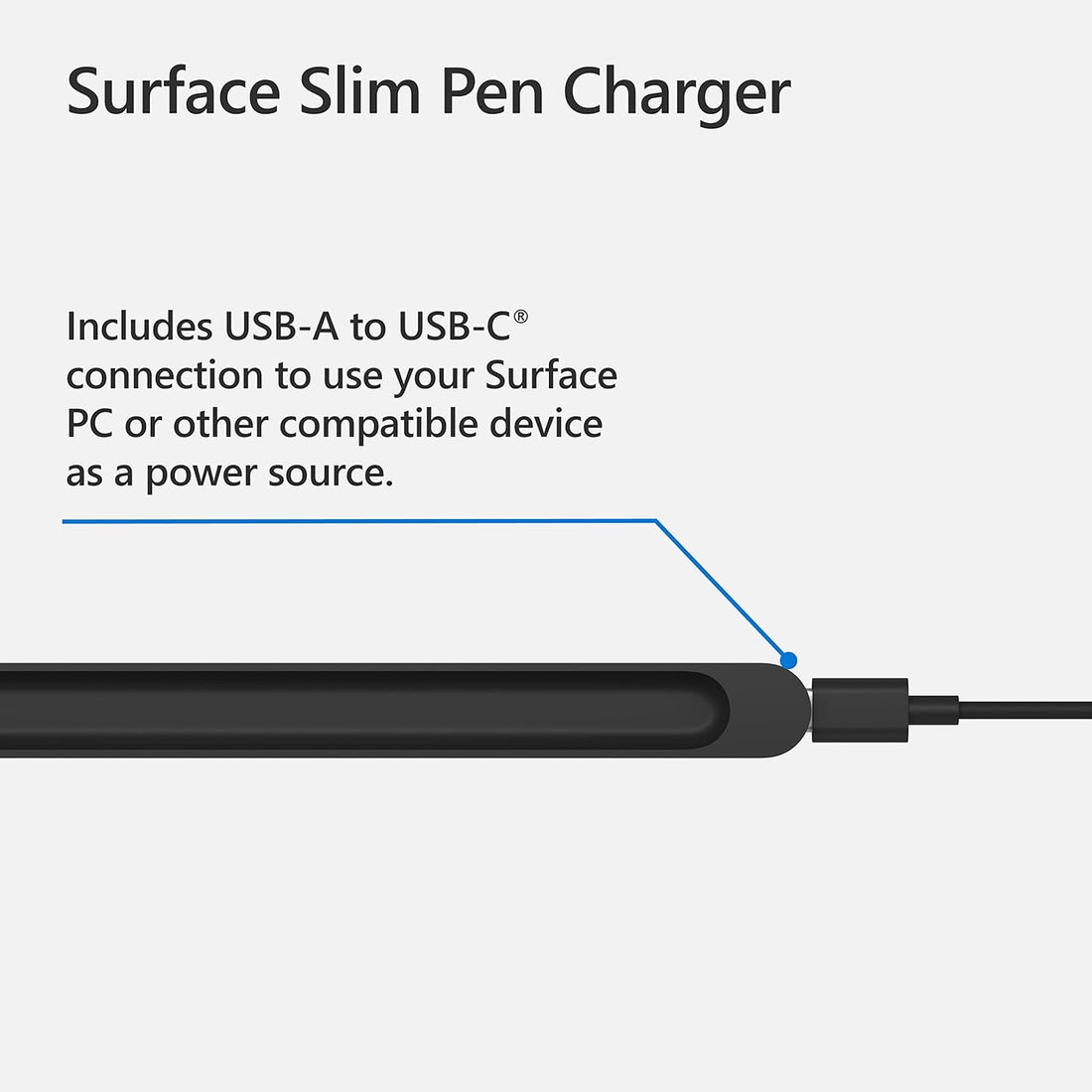 Microsoft Surface Slim Pen Charger With Cable - Matte Black, Charging Adapter, USB Type A, Black