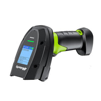 Alacrity 2024 1D Laser Industrial Barcode Scanner with LCD Display, 2.4Ghz Wireless & Wired 2in1 Barcode Reader, Shock Dust Proof Hands Free, Green