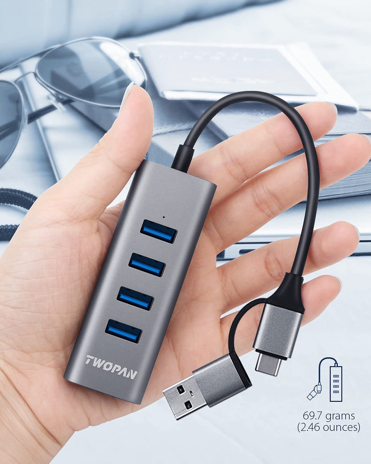 TWOPAN USB C to USB Port Hub, High-Speed 4-Port USB 3.0 Hub Adapter for MacBook Pro/Air, iMac, iPad, Pixelbook, Chromebook, Yoga, XPS