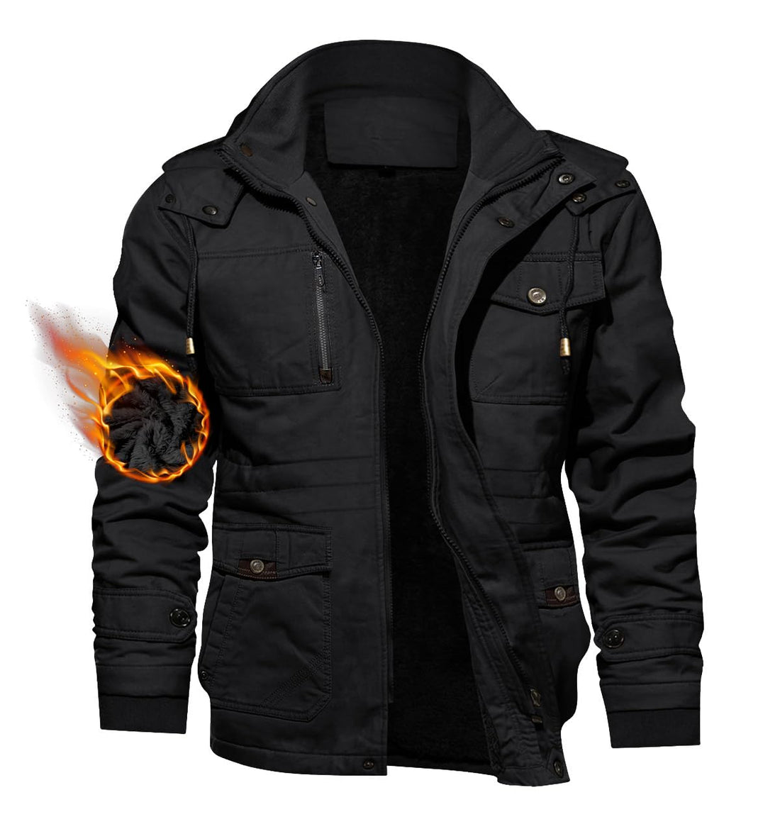 TACVASEN Men's Hooded Military Tactical Jacket Windbreak Fleece Coat Black, US XL