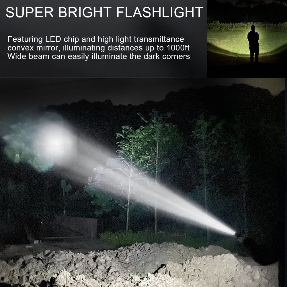 Rechargeable Flashlights High Lumens, Super Bright LED Flashlight with 5 Modes, Zoomable, Waterproof Tactical Handheld Flashlights for Emergencies, Camping, Hiking