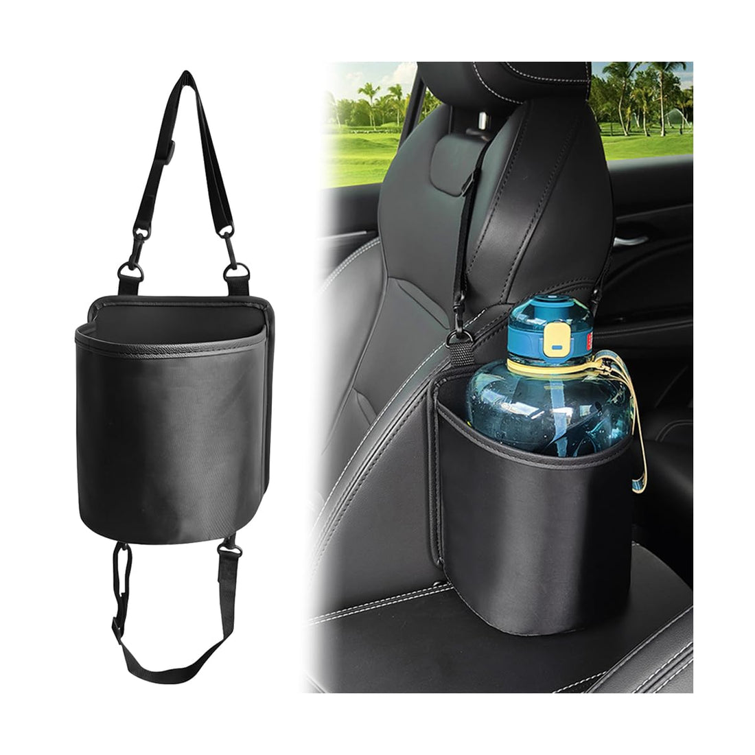 BESULEN Car Seat Side Large Cup Holder, Hanging Storage Bag for Drink Water Bottle Baby Stuff, Multi-Functional Auto Organizer with Waterproof Liner, Universal Car Accessories Road Trip Essentials