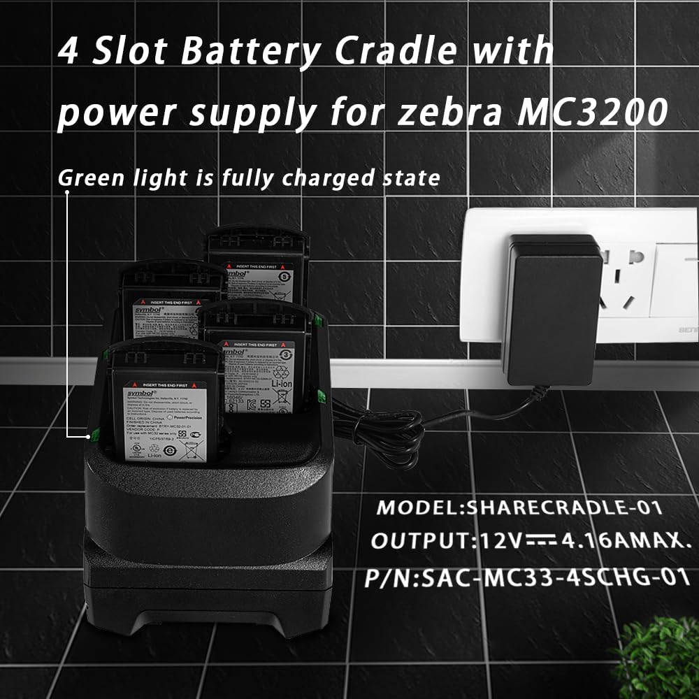 4 Slot Battery Charging Cradle Kit with Power Supply for Zebra MC3200 MC3300 Handheld PDA Barcode Scanner,Safe Stable Charger
