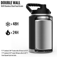 Skywell Insulated Water Bottle 1 Gallon Stainless Steel Water Bottle with Handle and Wide Mouth Water Flask Sweat-Proof and Leak-Proof 128oz Water Jug for Hiking Camping and Outdoors Black