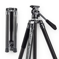 Fotopro X-Aircross 2 Video Carbon Fiber Travel Tripod 59 Inch Fluid Head Quick Release Plate 2.18lbs Lightweight Portable Stable Camera Video Travel Tripod for DSLR Camera Grey