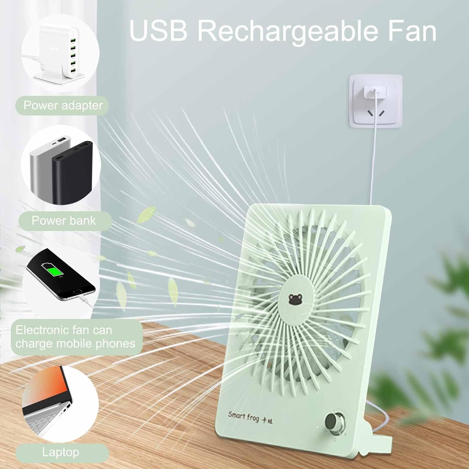 USB Desk Fan Portable Handheld Fan 10hrs Cooling USB Small Desk Fan 160° Foldable Mini Portable Fan Desktop Fan Portable Fan for Travel USB Rechargeable Personal Fan with 2000mAh Battery (Green)