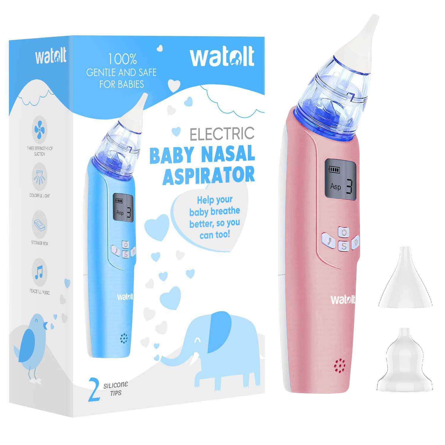 Watolt Baby Nasal Aspirator - Electric Nose Suction for Baby - Automatic Booger Sucker for Infants - Battery Powered Snot Mucus Remover for Kids Toddlers