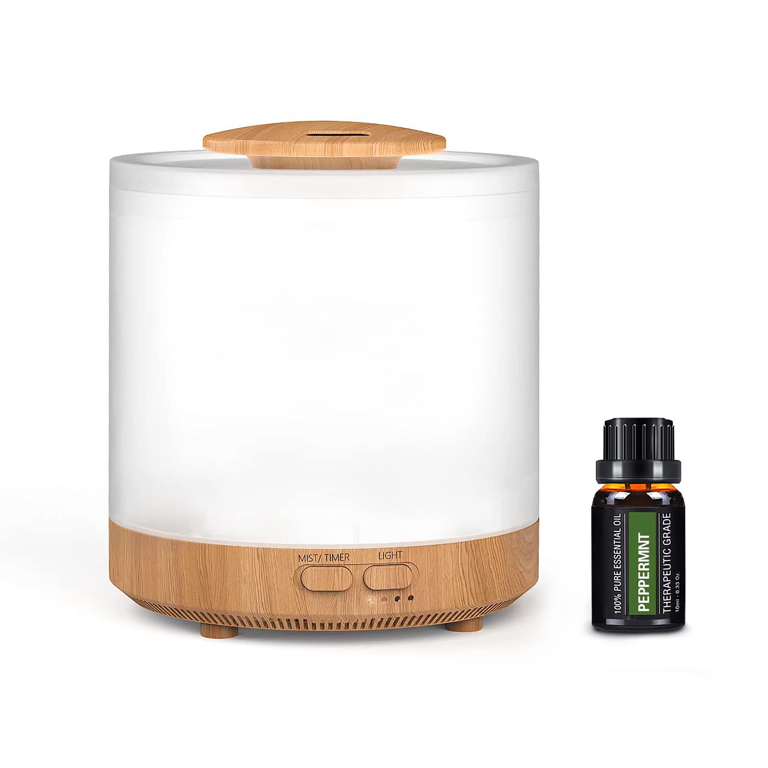 1600ML Large Essential Oil Diffuser Aromatherapy Humidifier for Large Room 35 Hour Run Huge Coverage Area Huge Capacity Diffuser Yellow Wood Grain(+1piece Peppermint Essential Oil)