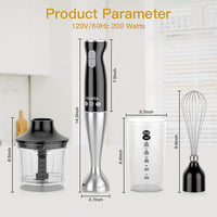 Hand Blender, Version Powerful 4-in-1 Immersion Hand Blender with 16oz Food Chopper, 20oz SAN Beaker and Ballon Whisk, BPA-Free Hand Mixer Set [FDA/ETL Approved]