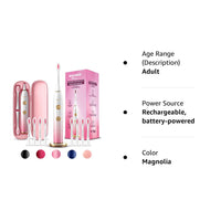 WAGNER Switzerland WHITEN+ Edition. Smart Electric Toothbrush with Pressure Sensor. 5 Brushing Modes and 3 Intensity Levels, 8 Dupont Bristles, Premium Travel Case. (Magnolia Gold)