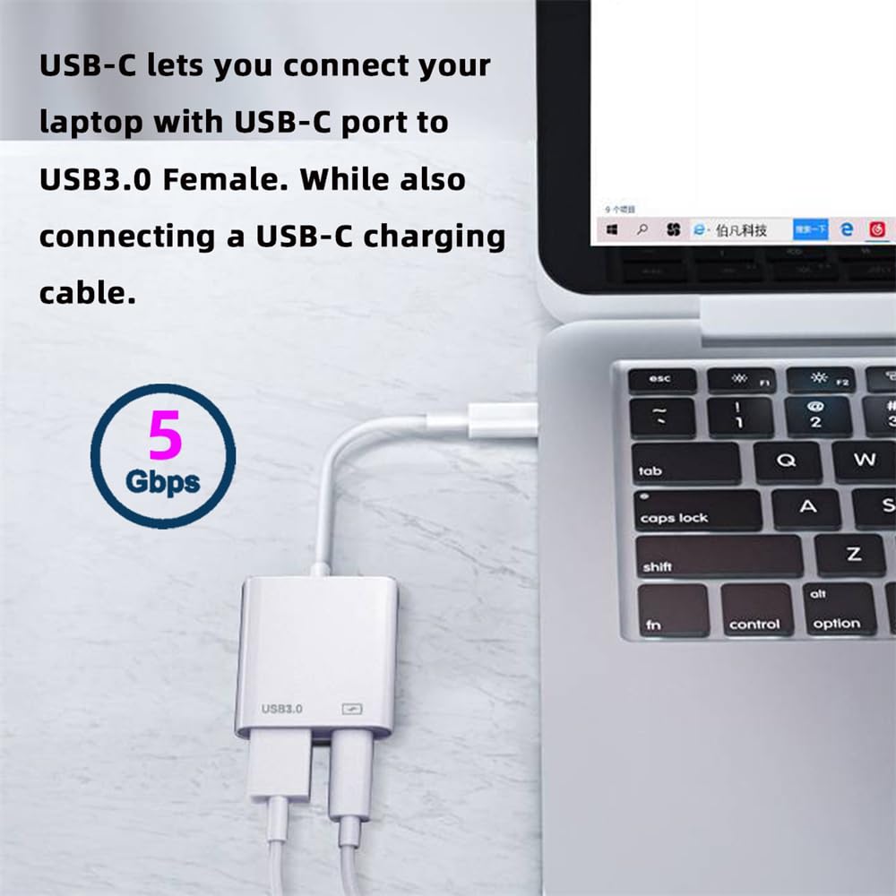 NFHK Type C USB-C to Standard Type-A USB3.0 Female with PD Power Charge Adapter Compatible with MacBook Laptop Tablet Phone