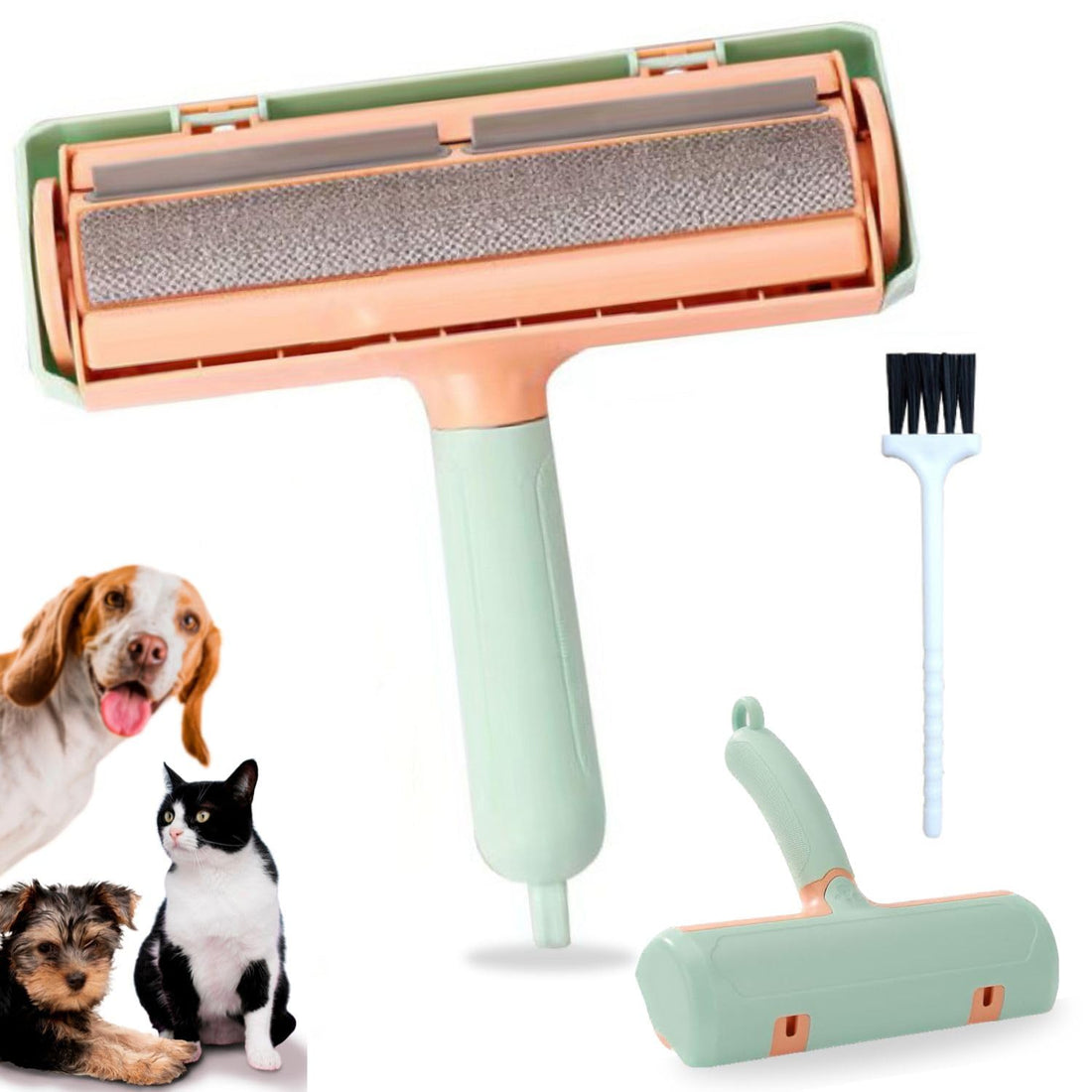 Between Pets - Pet Hair Remover Roller - Reusable Lint Roller for Furniture, Couch, Carpet, Clothing and Bedding - Effortlessly Remove Dog and Cat Hair - Portable Fur Removal Tool (Green/Orange)