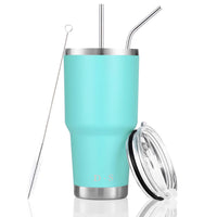 D·S 30oz Mint Tumbler Stainless Steel Double Wall Vacuum Insulated Mug with Straw and Lid, Cleaning Brush for Cold and Hot Beverages