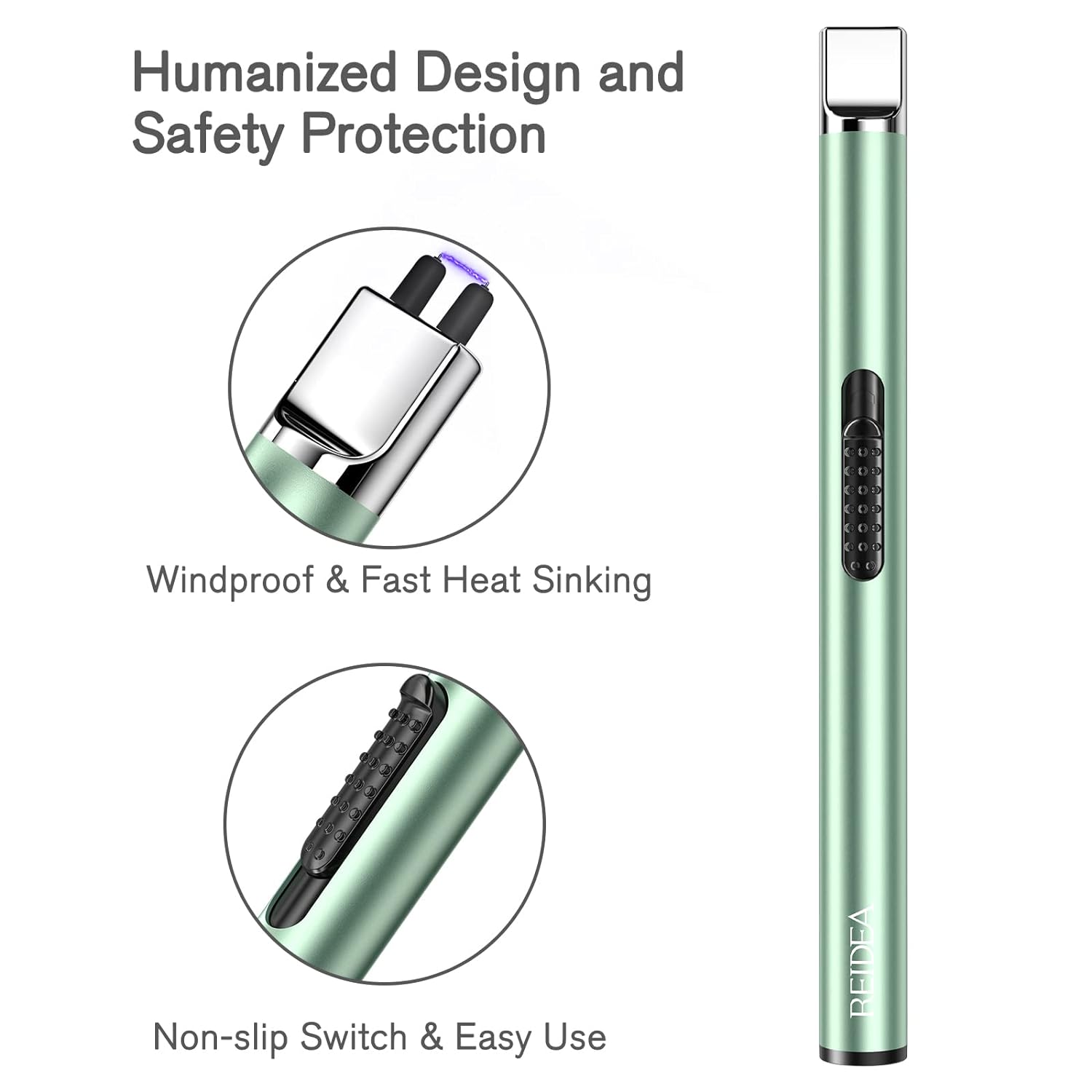 Candle Lighter Electronic Lighter USB Rechargeable with Security Lock, Windproof Fast Heat Sinking, Non-Slip Switch Electronic Lighter for Candle, Grill, Camping ( Mint Green )
