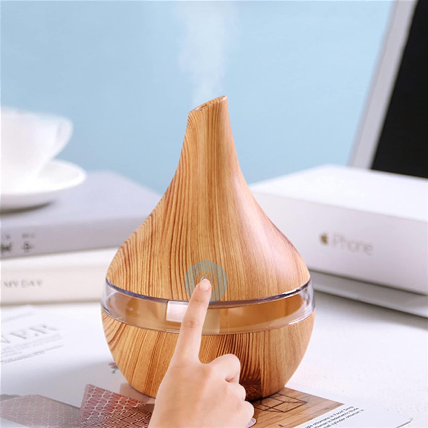 ANTCRZ Humidifier 300ML Air Humidifier USB Electric Aroma Diffuser Mist Wood Grain Oil Aromatherapy Mini 7 Color LED Light for Car Home Office (Color : Light Wood Grain)
