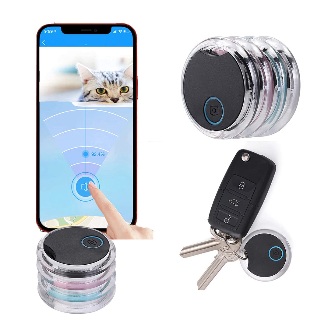 Wolmund 4 Pack Smart Bluetooth Tracker & Bluetooth Key Finder – Key Locator Device with App,GPS Tracking Device for Kids Pets Keychain Wallet Luggage,APP Control Compatible iOS Android