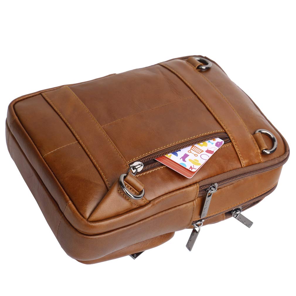 Hebetag Small Leather Sling Shoulder Bag Messenger Pack for Men Women Outdoor Travel Business
