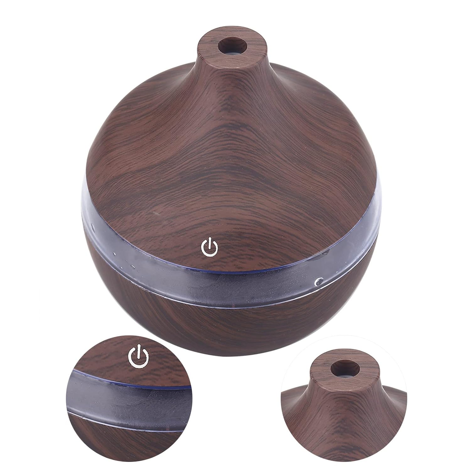 Wood Grain Humidifiers for Home, Top Fill Wood Grain USB Humidifier LED Night Light Mist Maker Ideal for Bedroom Office Nursery Car Baby Water Drop Shape Compact Design