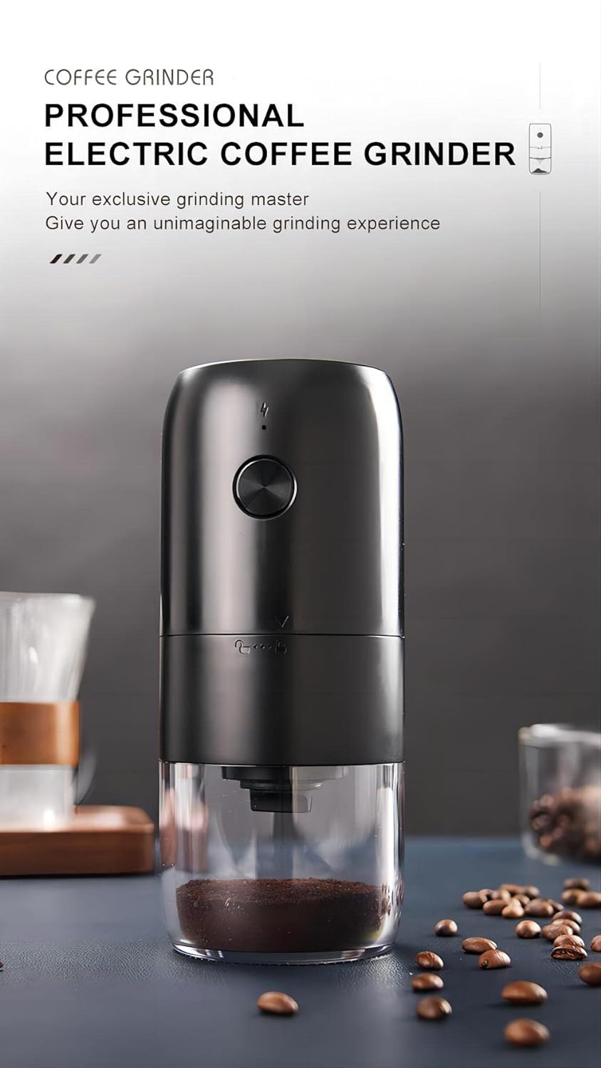 Electric Coffee Grinder Portable -One Button Control Coffee Bean Grinder Low Temperature Ceramic Grinding Core Espresso Grinder USB-Rechargeable (White)