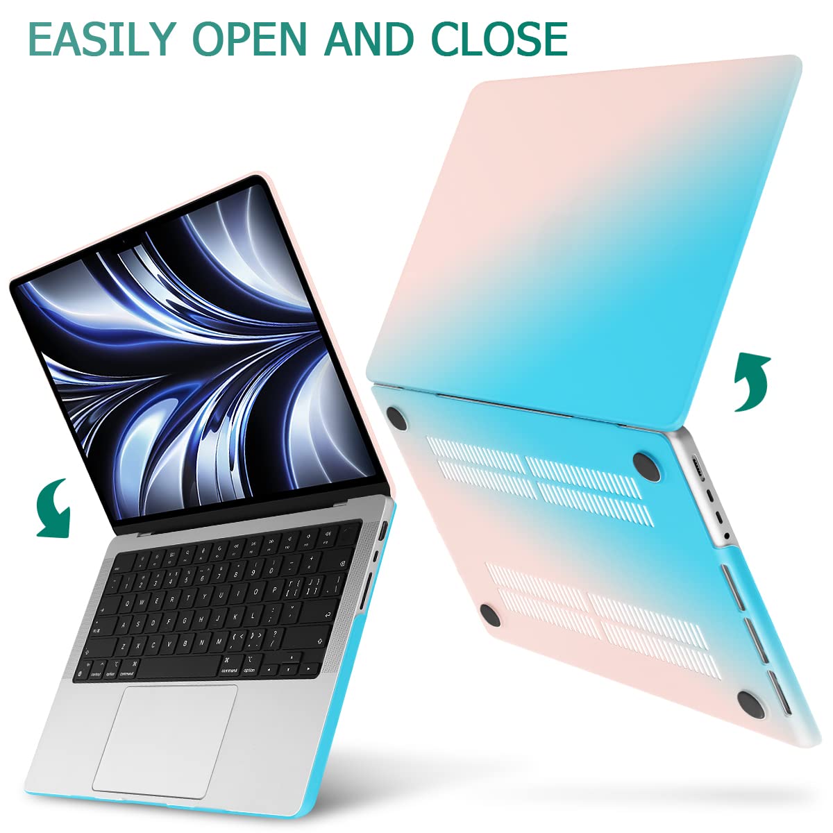 May Chen New 2021 MacBook Pro 14 Inch Case M1 Pro Max A2442, Hard Shell Case with Gradient Keyboard Cover & Screen Protector & Dust Plug for Apple Mac Pro 14 with Touch ID, Gradient Blue