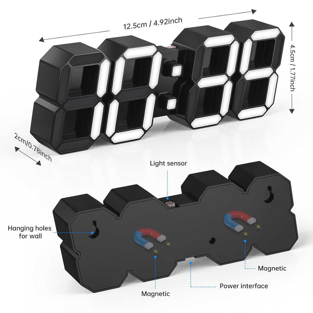 KWYDYP 4.9'' Mini LED Clock - Dual Alarm Clock with Remote, Magnetic, 12/24H, Date & Temp Display, Auto L1-L4 Brightness, Nightlight, Mini Design Digital Clock for Kids, Bedrooms, Offices - Black