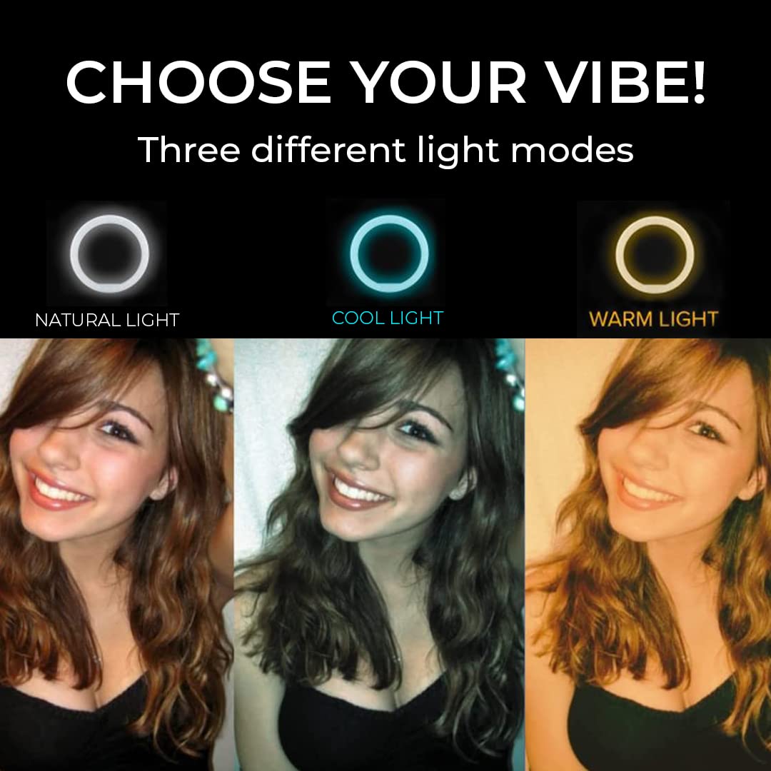 SelfieBae Clip On Rechargeable LED Selfie Light Ring 3 Light Modes Portable for iPhone Android Smart Phone iPad Tablet or Mirror (White)