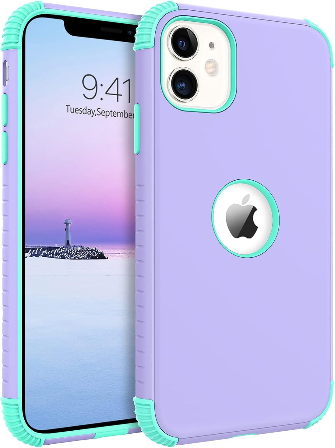 BENTOBEN iPhone 11 2019 Phone Case, Heavy Duty 2 in 1 Full Body Rugged Shockproof Protection Hybrid Hard PC Bumper Drop Protective Girls Women Boy Men, Purple/Mint