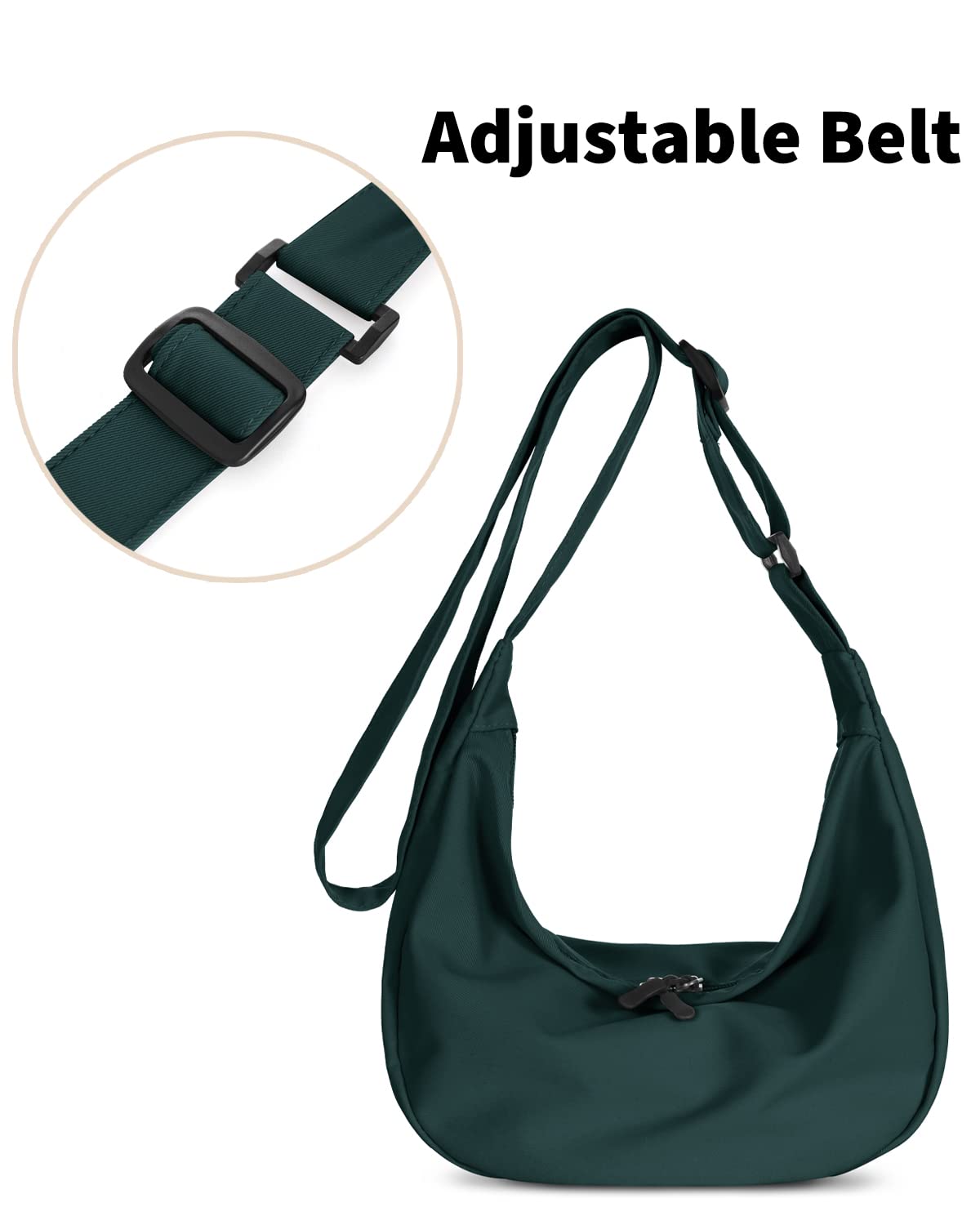 Small Sling Crossbody Bag for Women Men Trendy, Mini Crescent Bag with Adjustable Strap, 2 Zippers Lightweight Nylon Bag